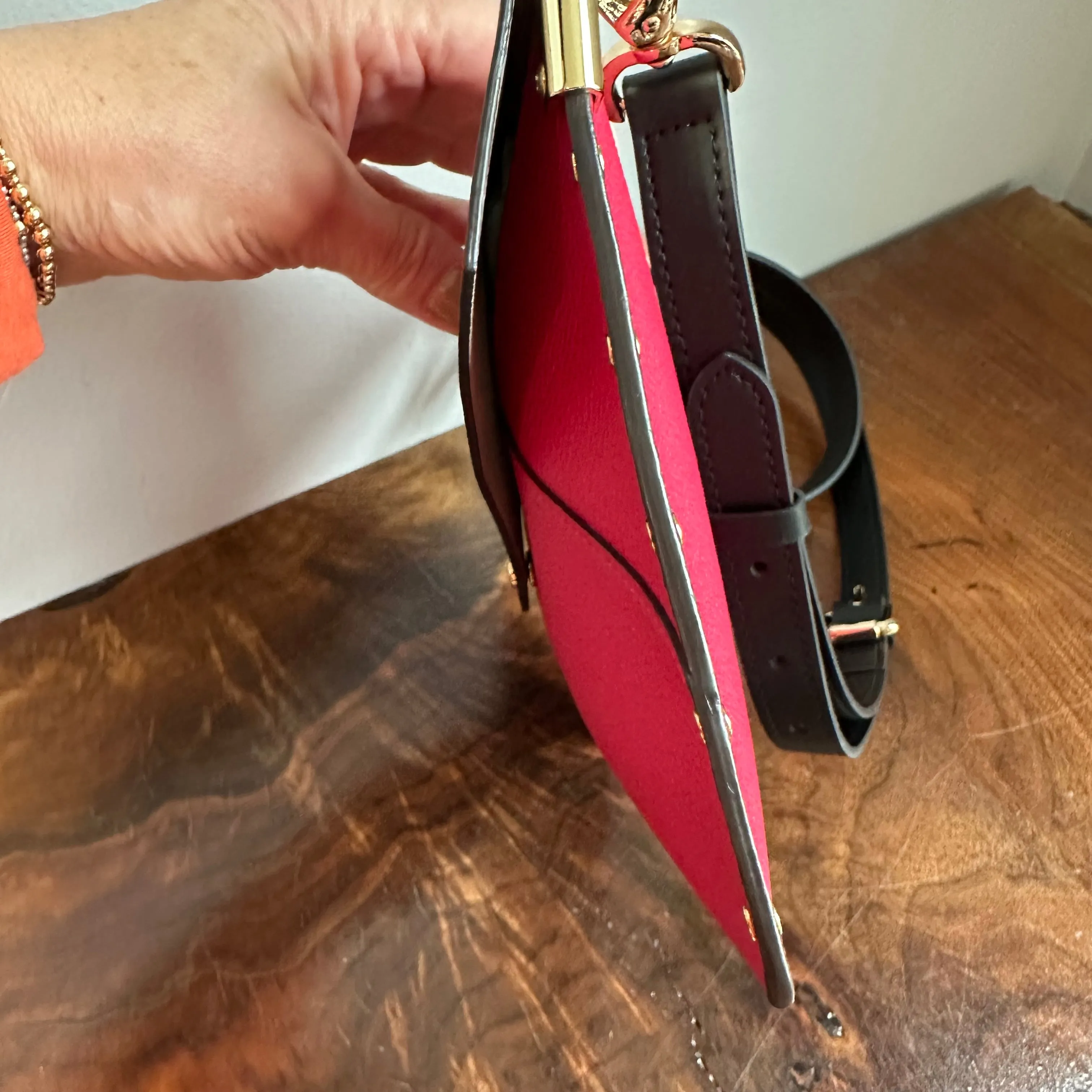 The Pelican Crossbody - Upcycled Louis Vuitton Envelope Rivet in Red